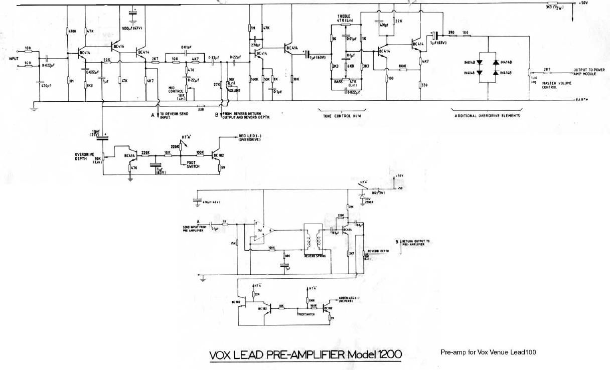 vox venue lead 100 preamp model 1200 schematic