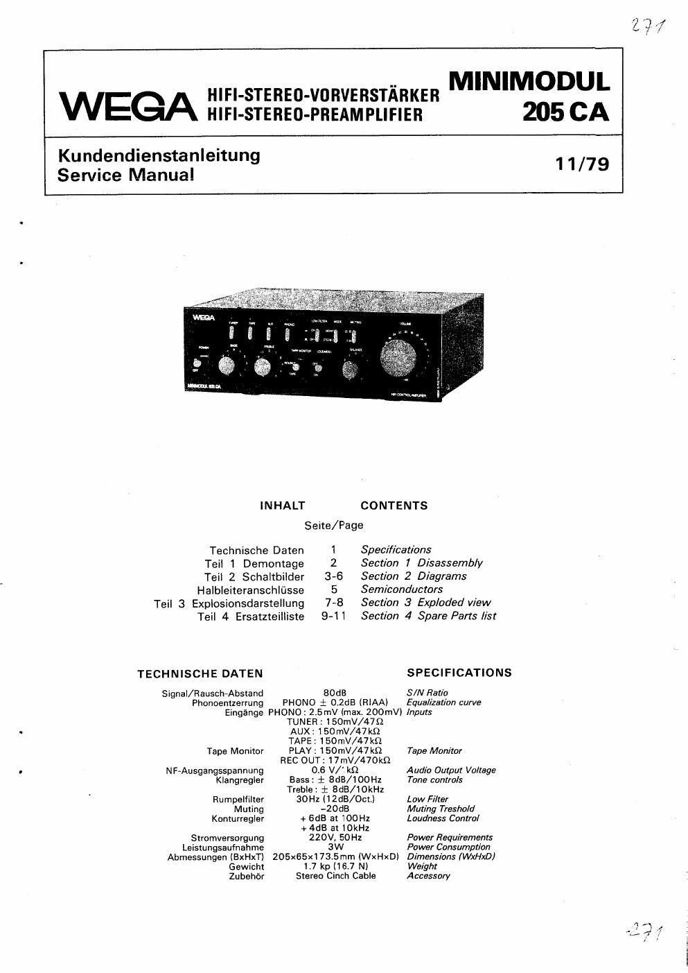 Wega 205 CA preamp service manual