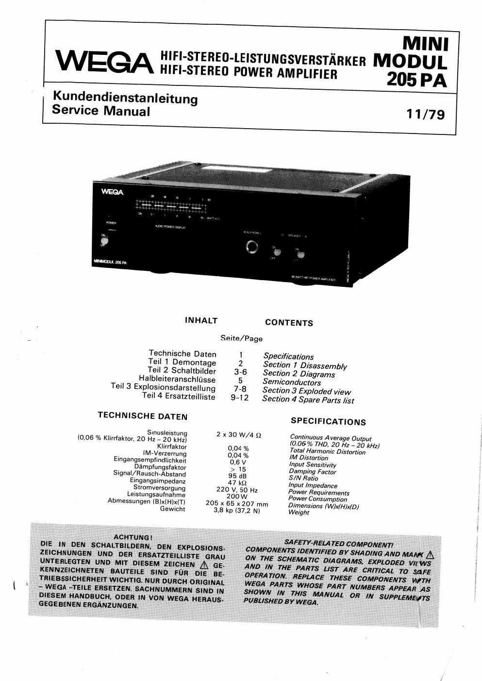 Wega 205 PA pwramp service manual