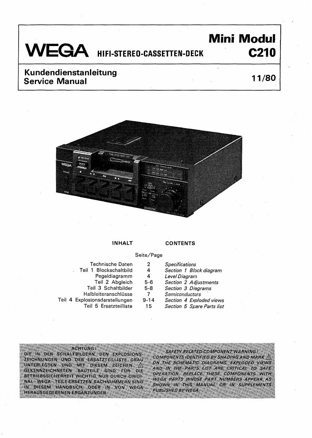 Wega C210 cassette service manual