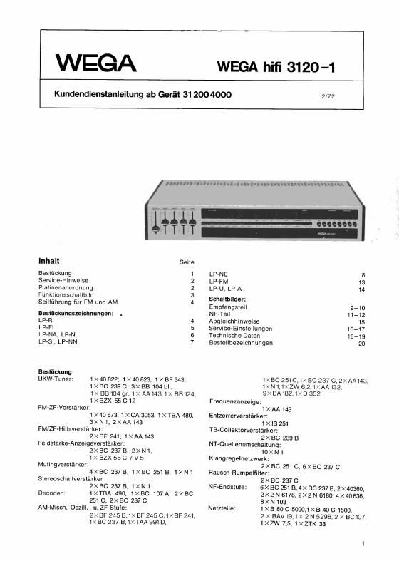 wega 3120 1 service manual