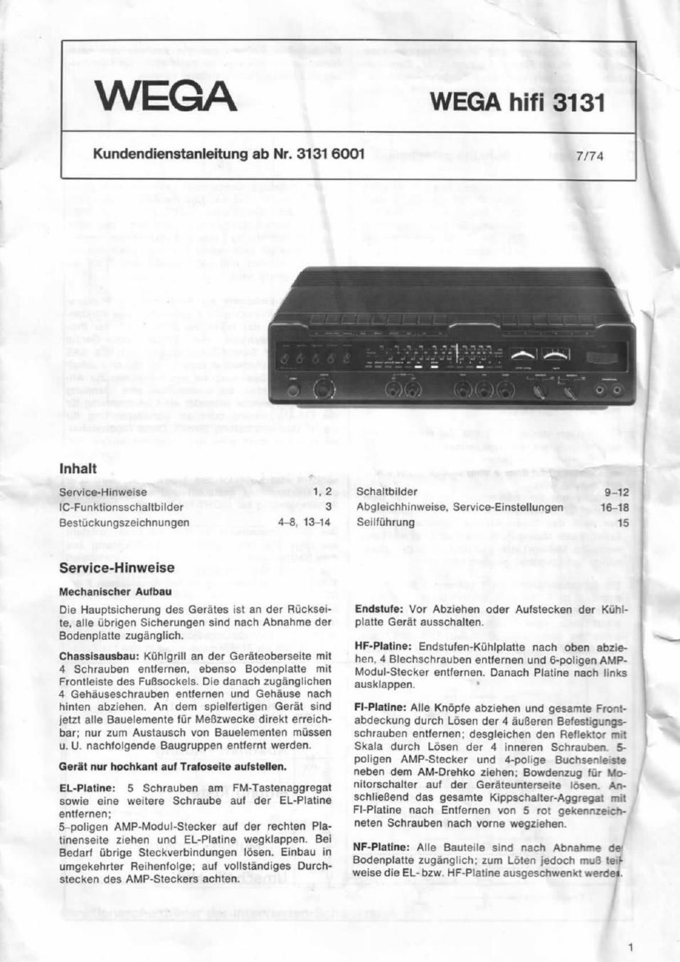 wega 3131 service manual