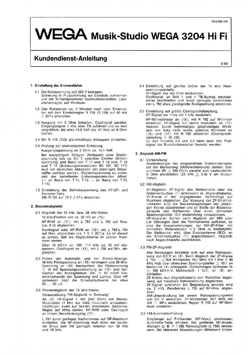 wega 3204 service manual