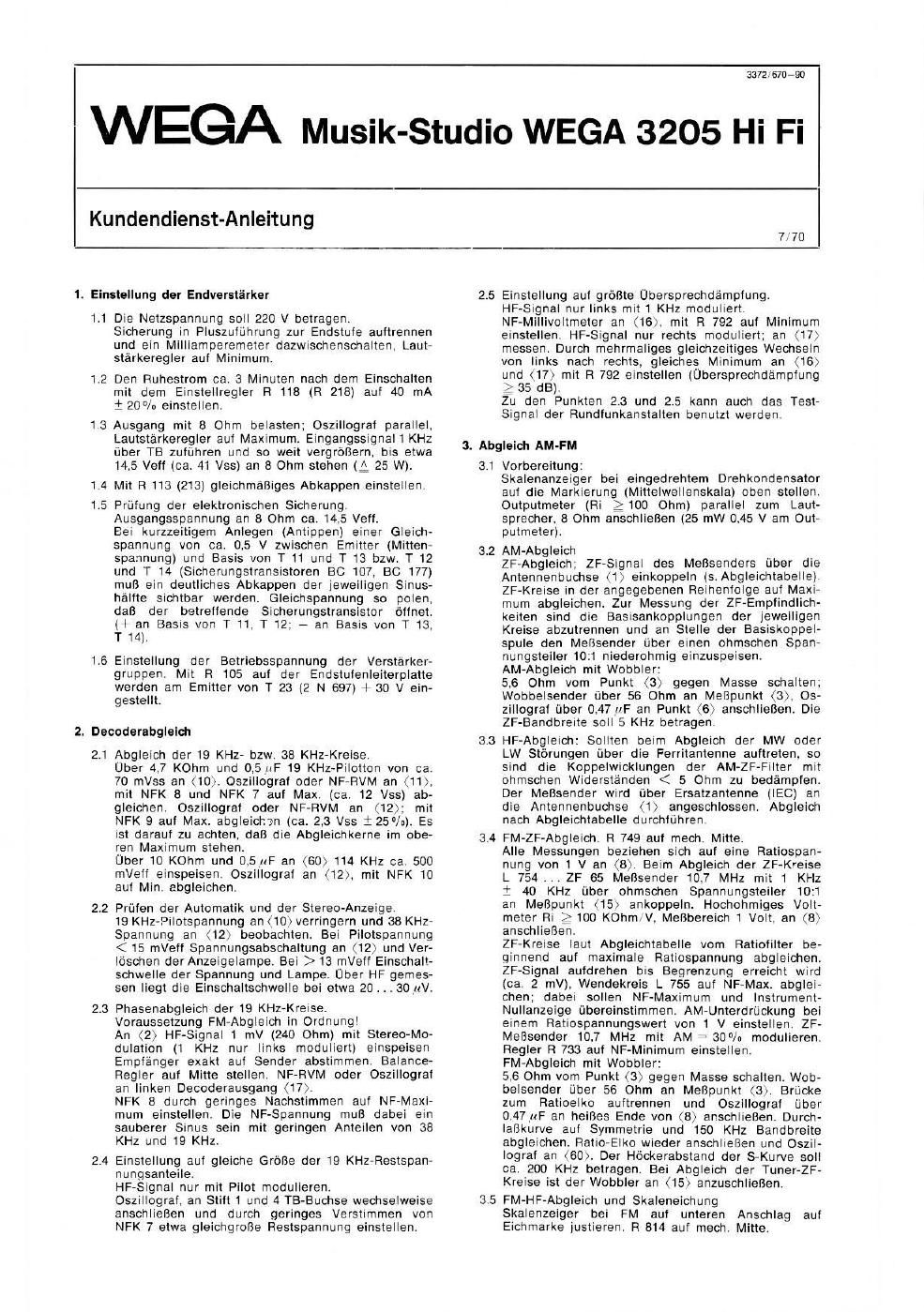 wega 3205 service manual