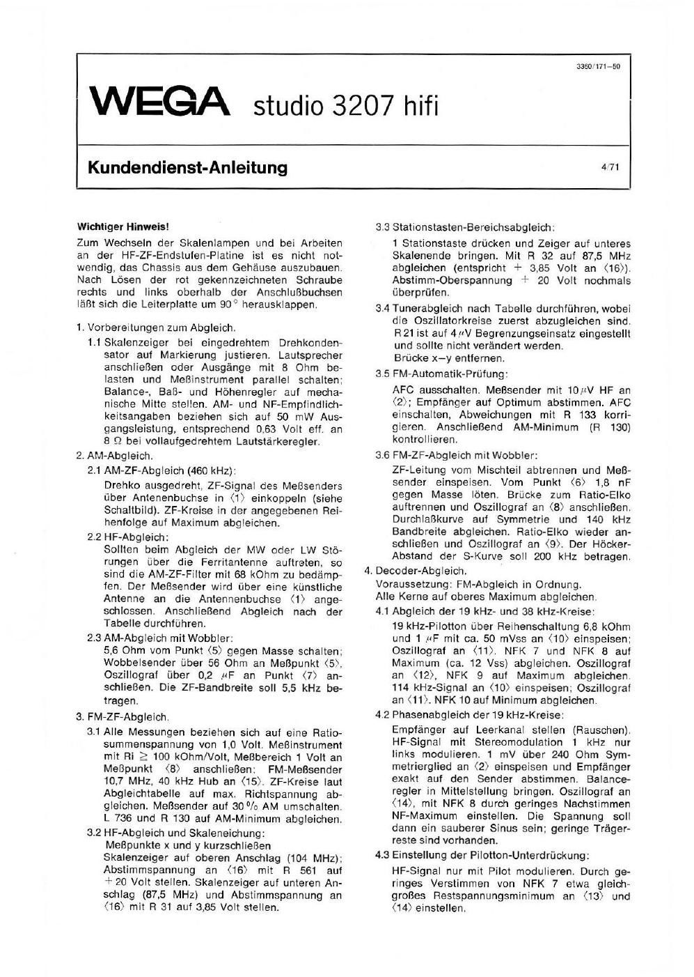 wega 3207 service manual