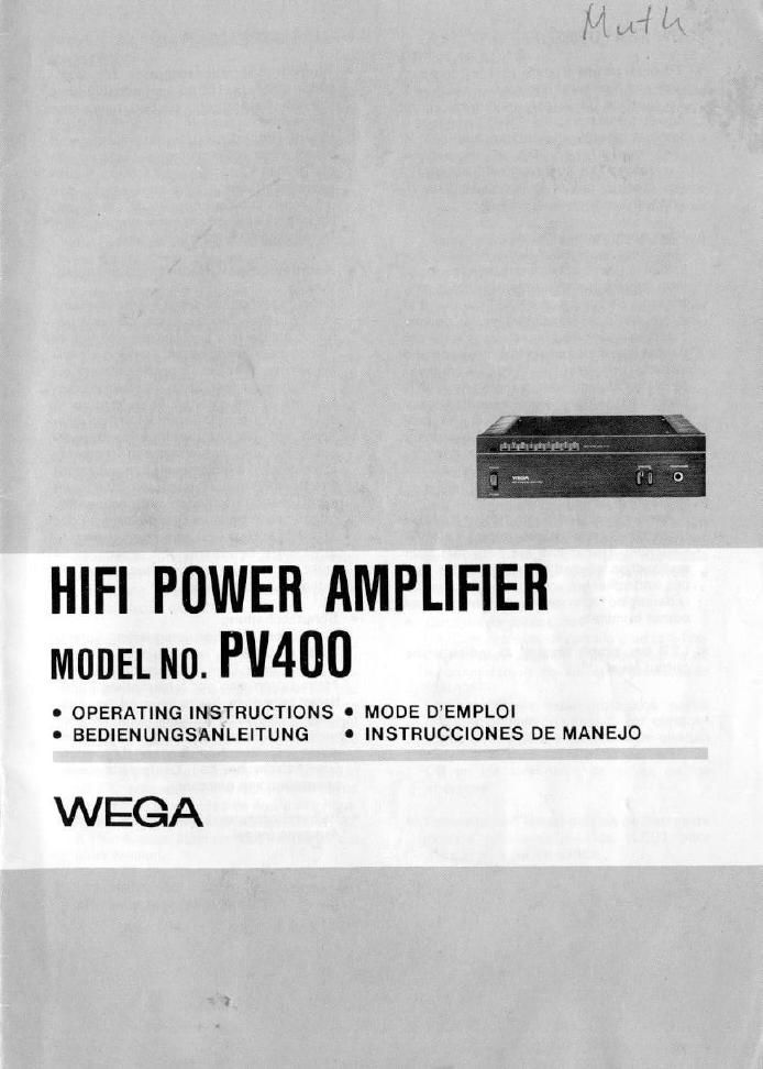 wega PV400 owners manual