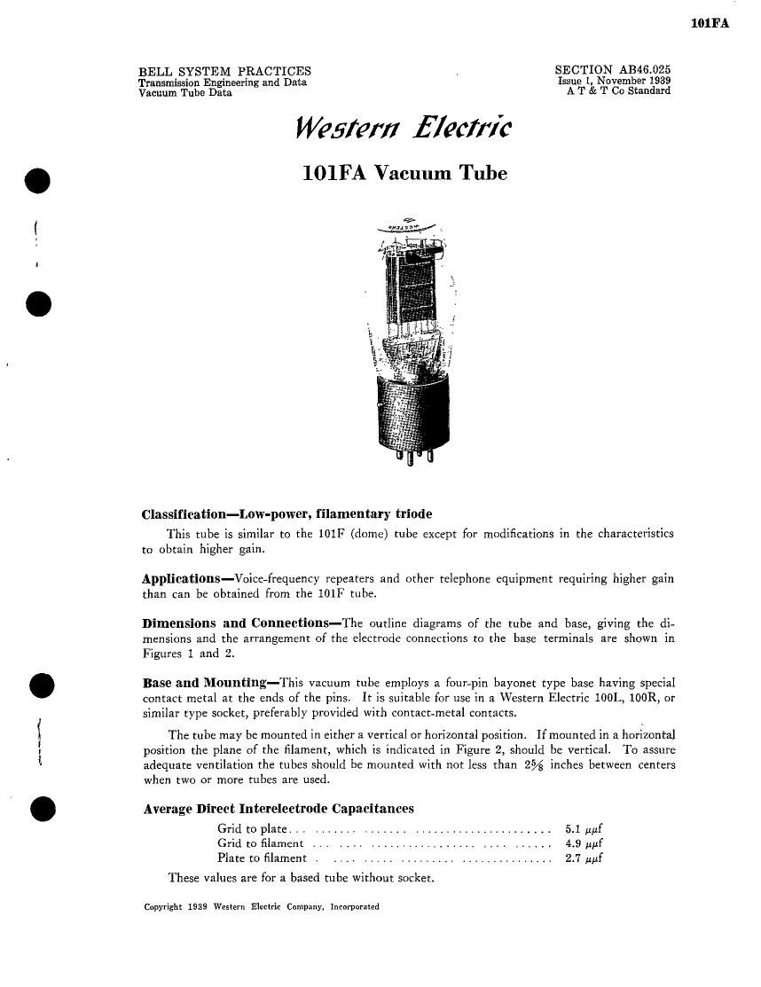 western electric 101 fa brochure