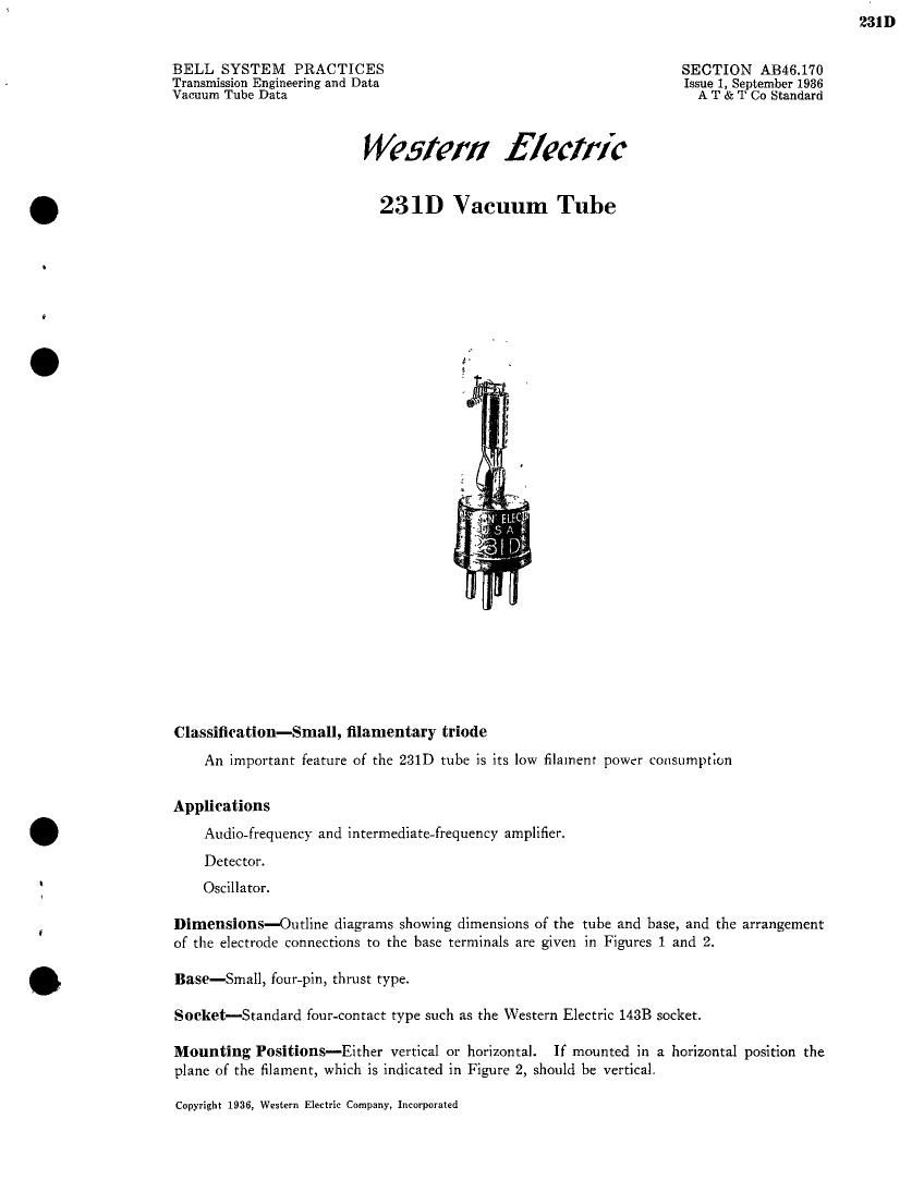 western electric 231 d brochure