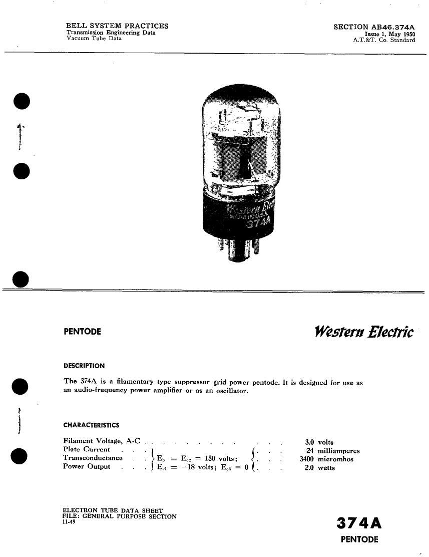 western electric 374 a brochure