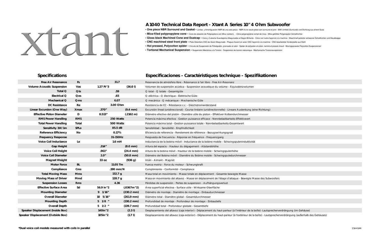 xtant a 1040 owners manual