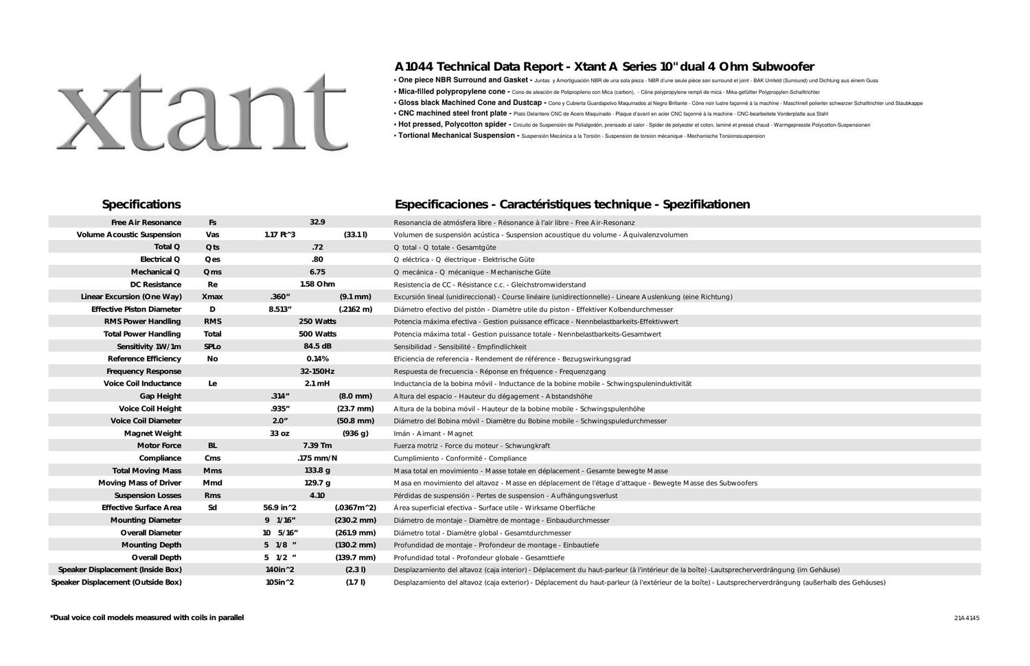 xtant a 1044 owners manual