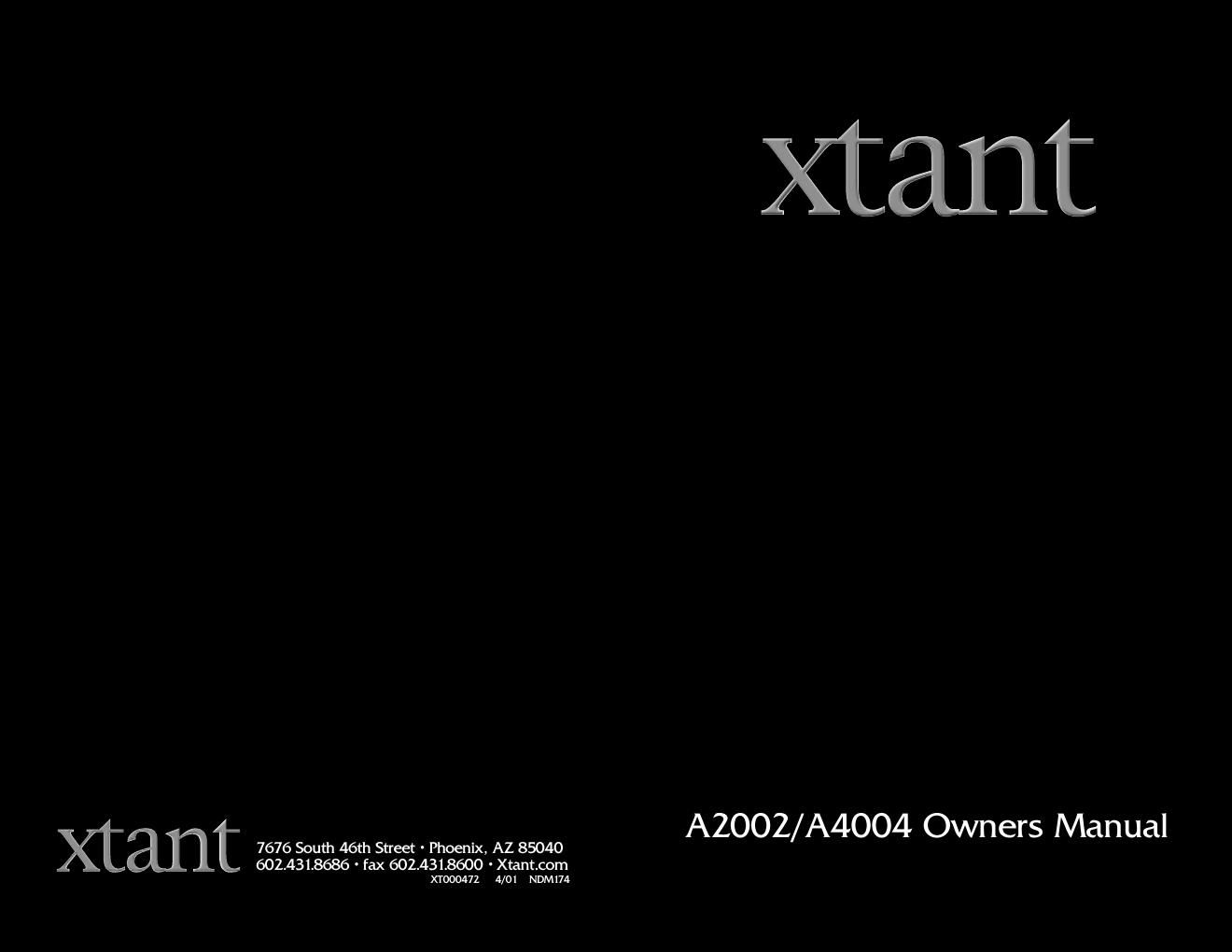 xtant a 2002 owners manual