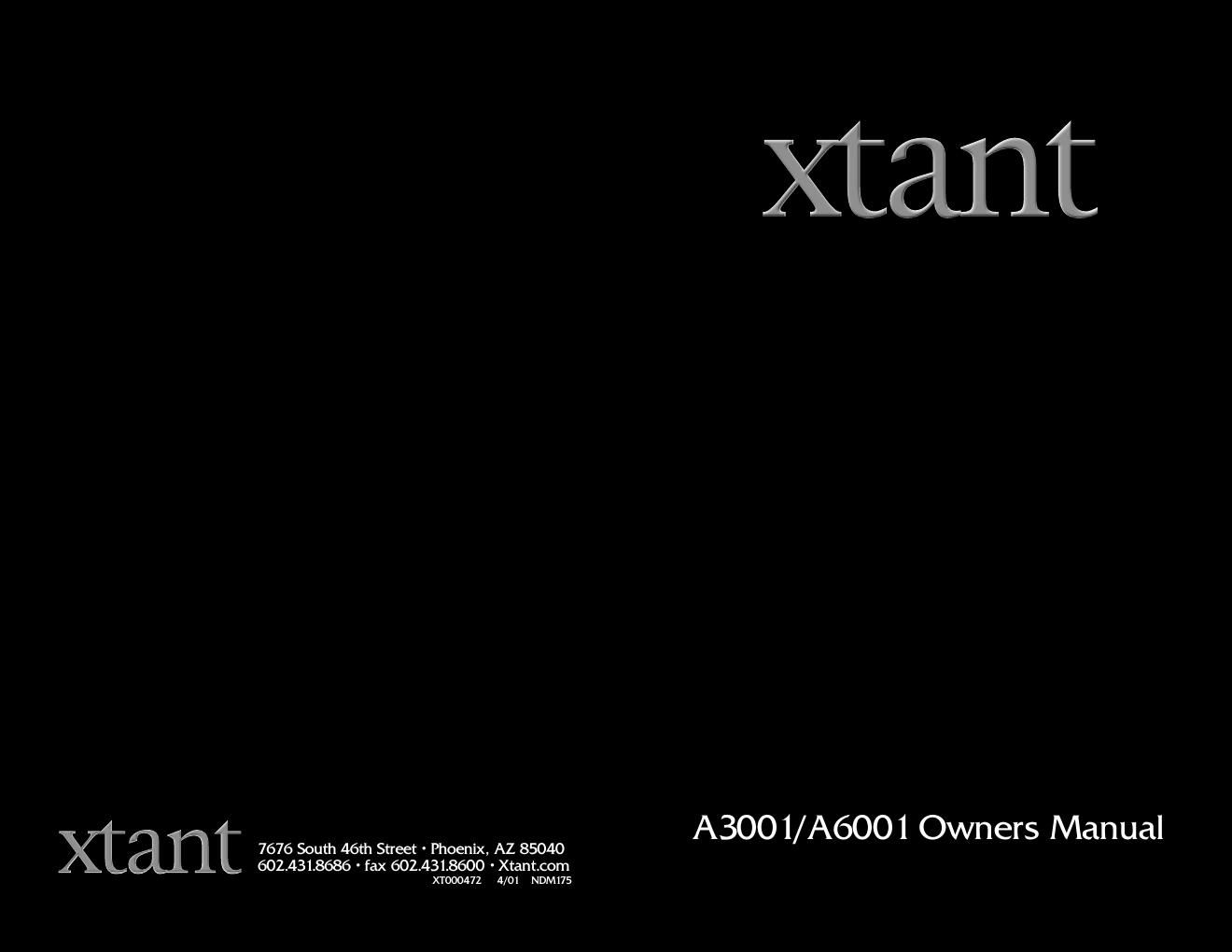 xtant a 3001 6001 owners manual