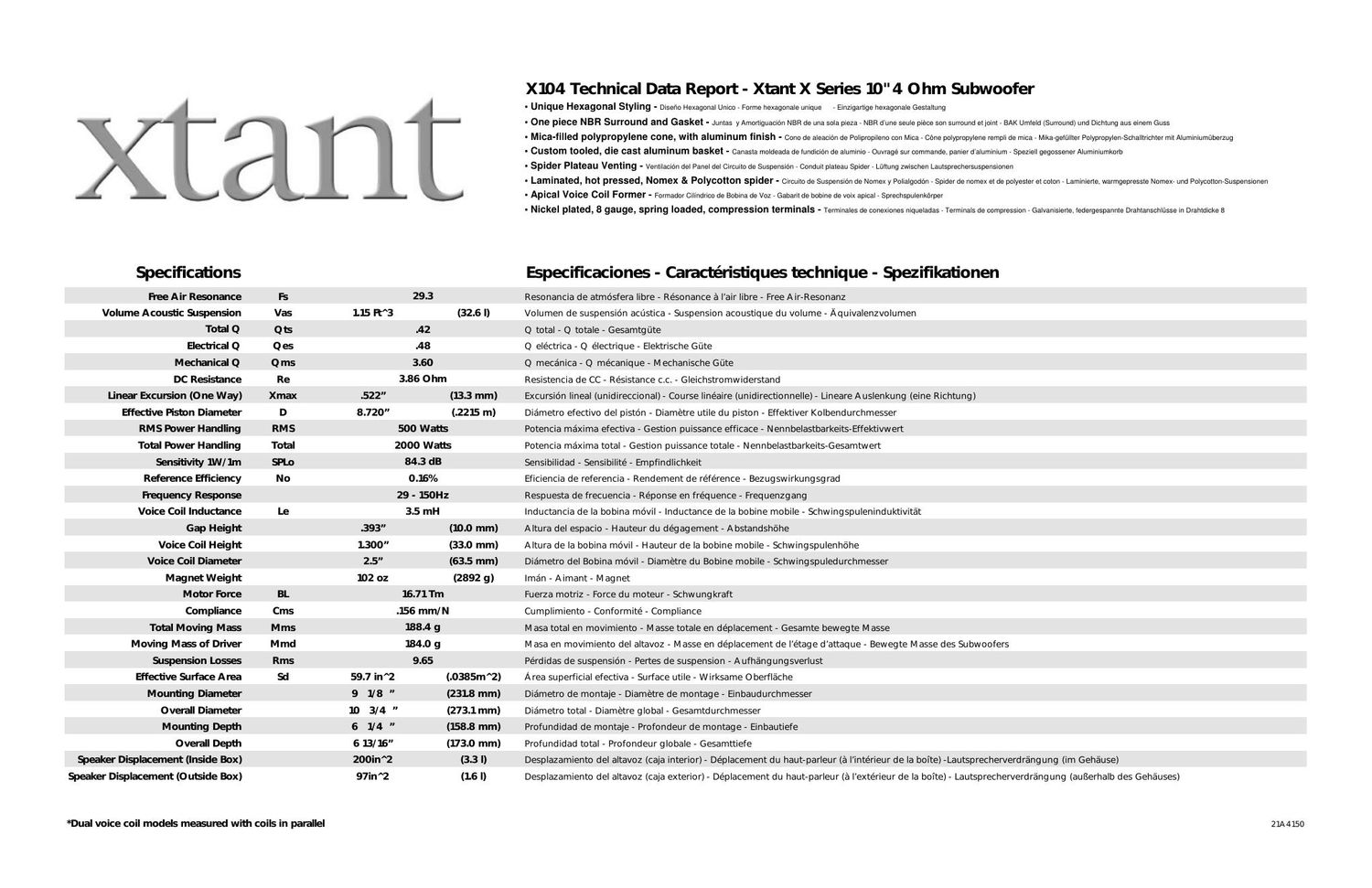 xtant x 104 owners manual
