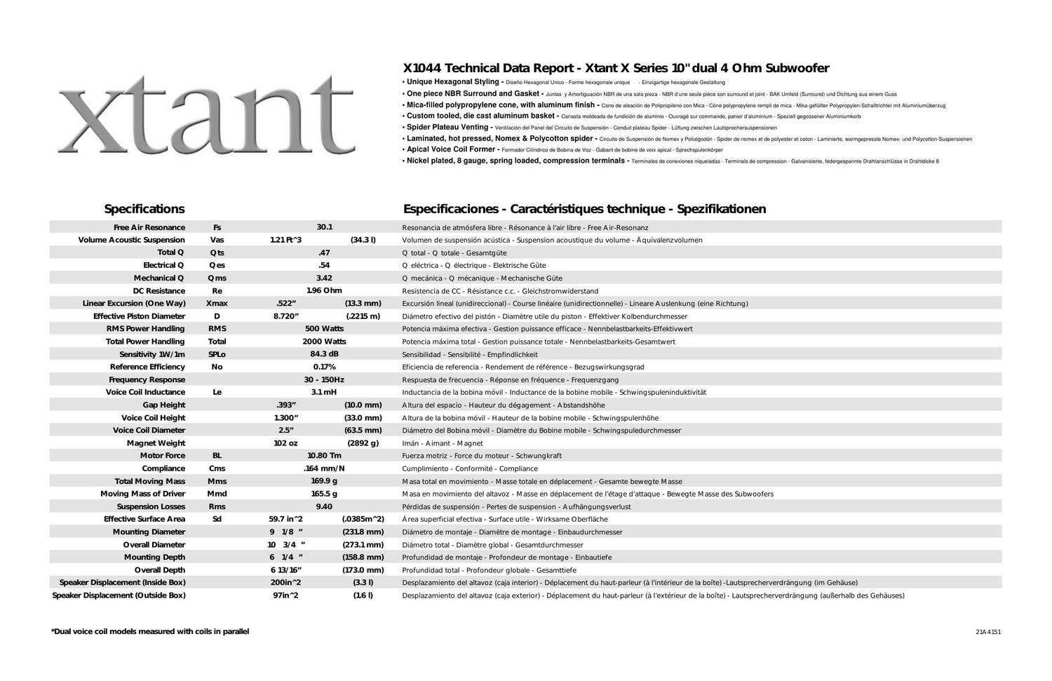 xtant x 1044 owners manual