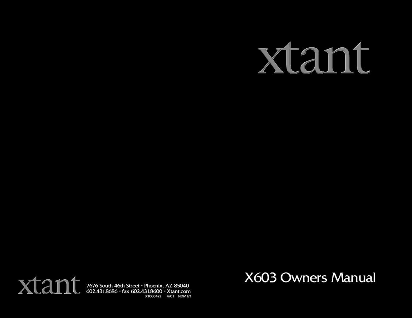 xtant x 603 owners manual