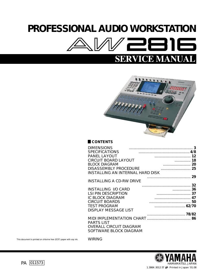 yamaha aw2816 digital recorder service manual