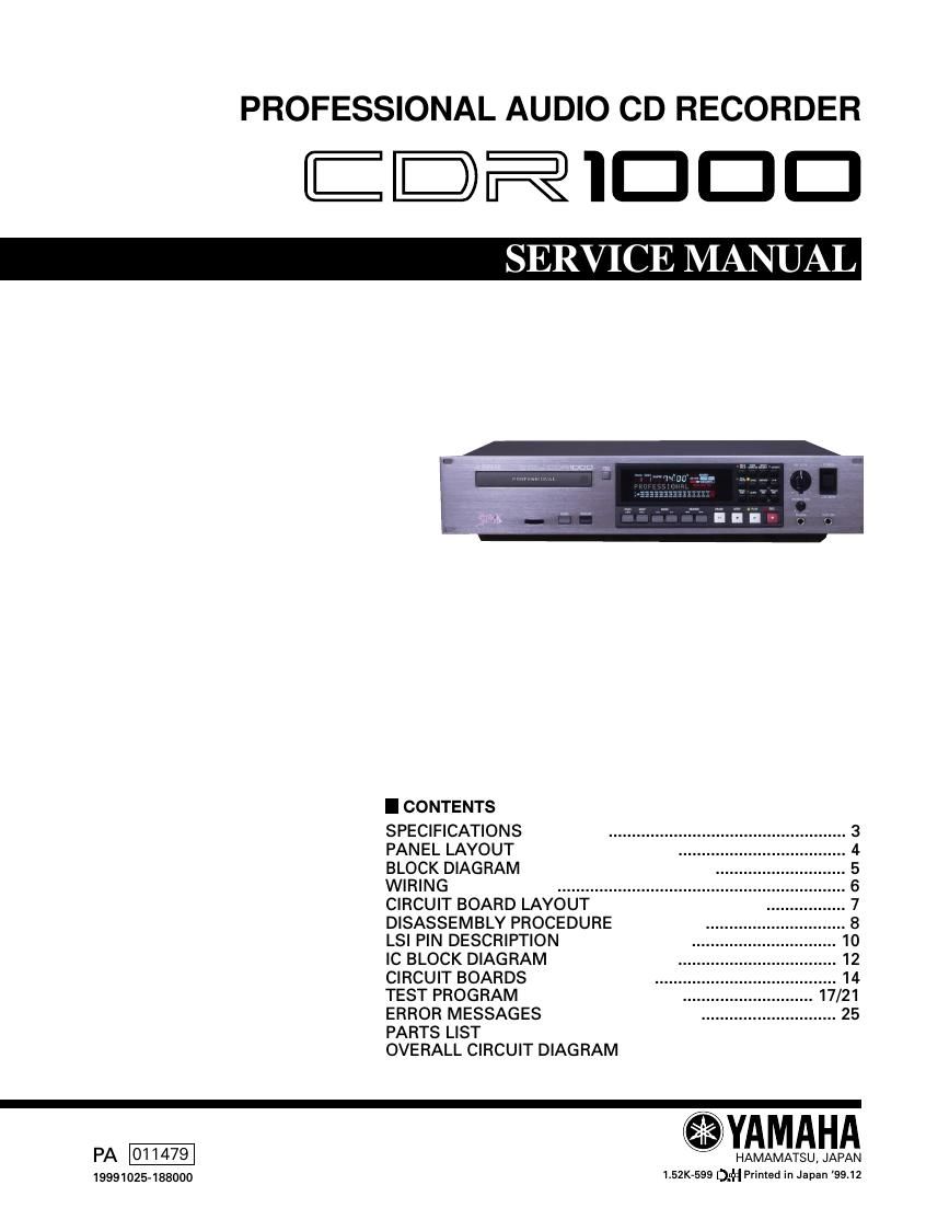 yamaha cdr1000 pro cd recorder service manual