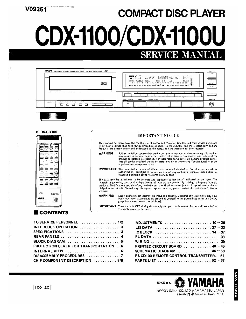 Yamaha cdx 1100 1100U Service Manual alt
