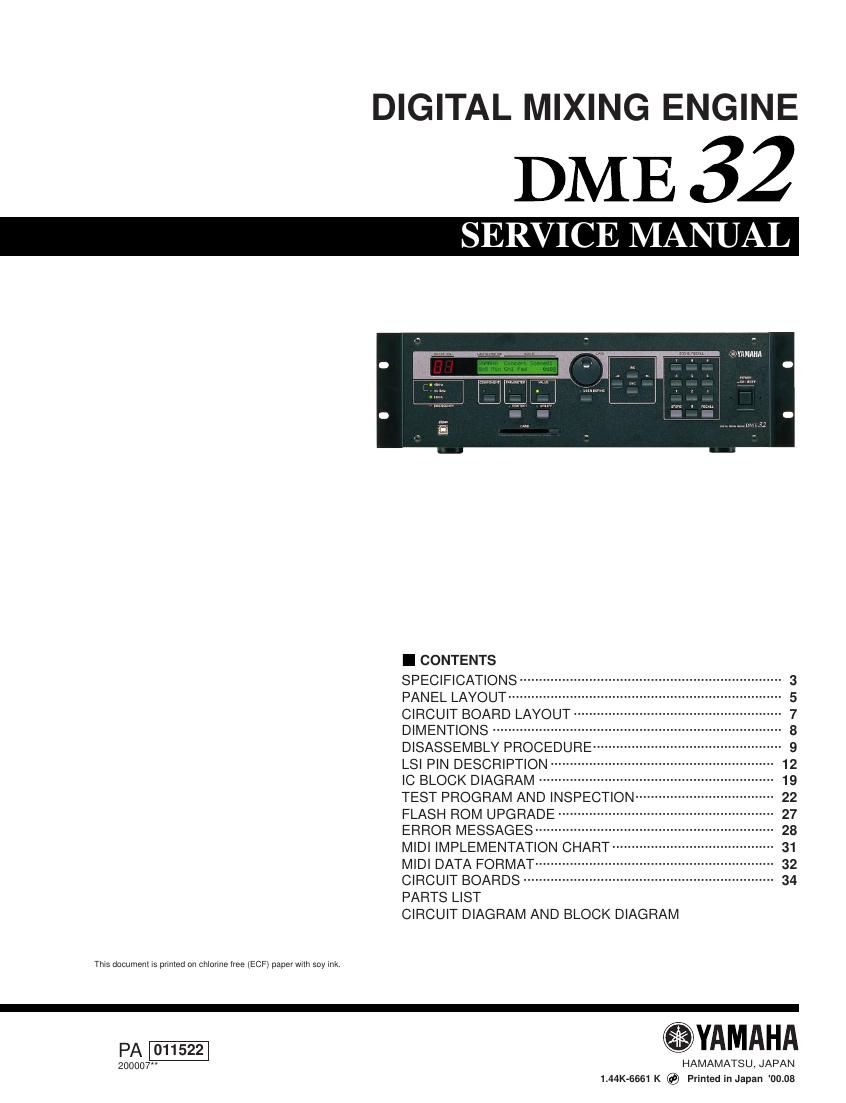 yamaha dme32 digital mixing engine service manual