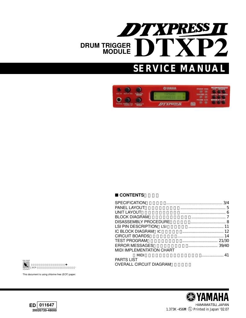 yamaha dtxp2 drum trigger module service manual