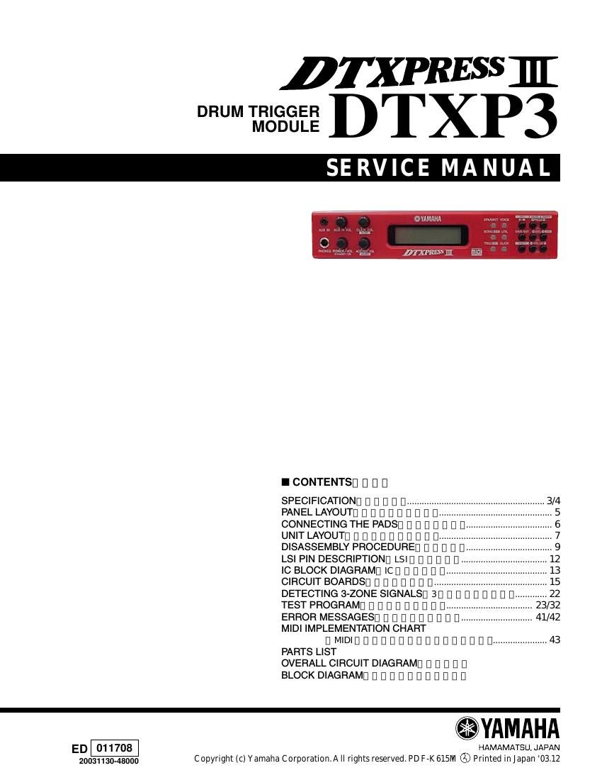 yamaha dtxp3 drum trigger module service manual