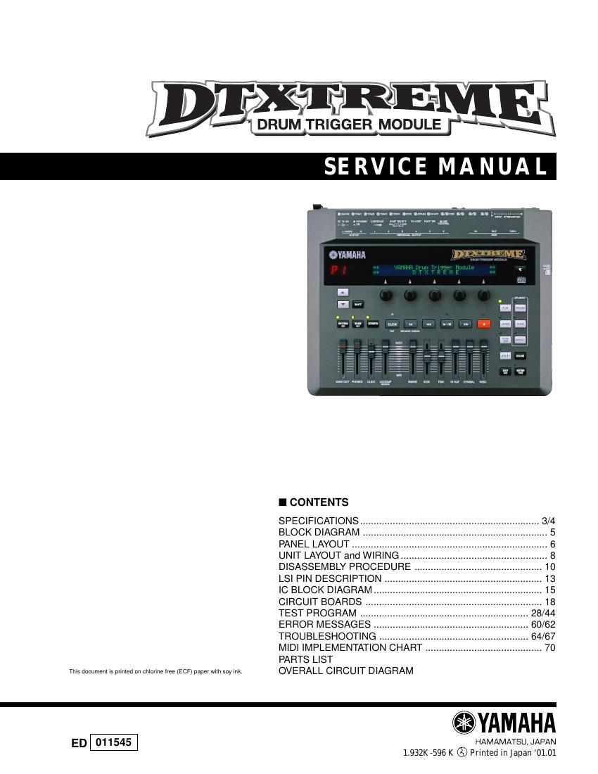 yamaha dtxtreme drum trigger module service manual