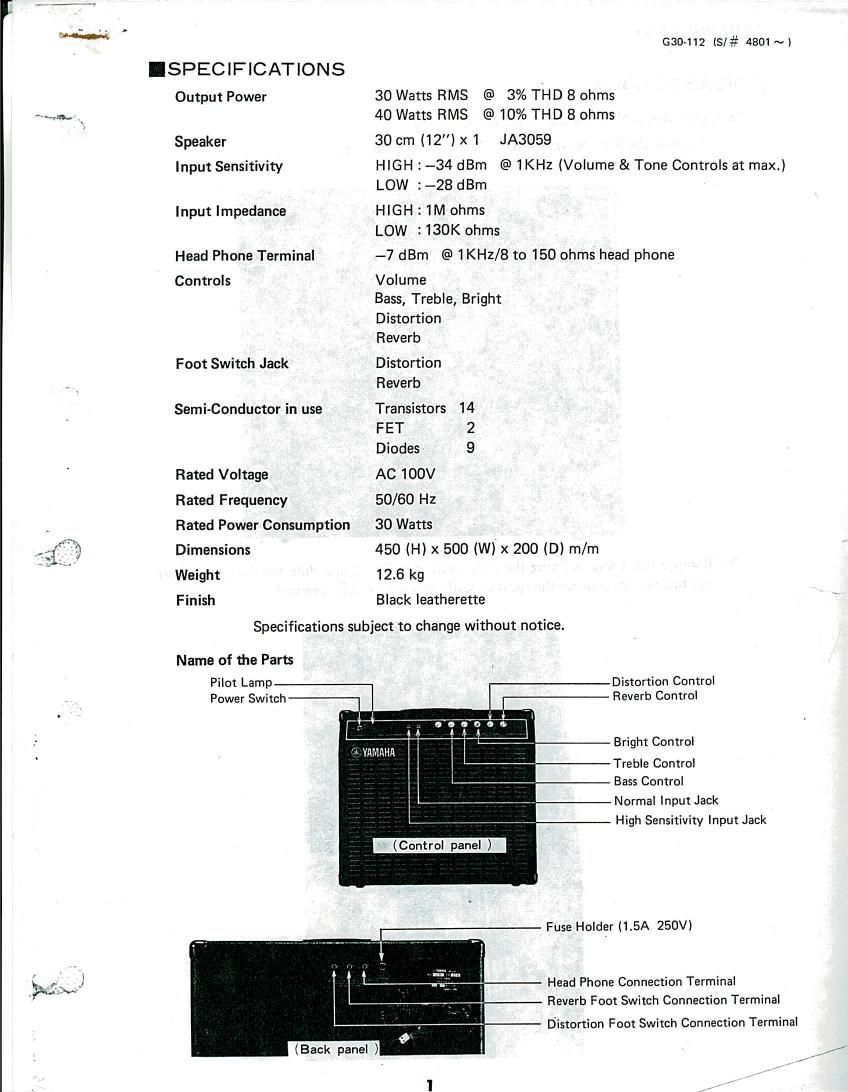 yamaha g30 112 series i a service manual