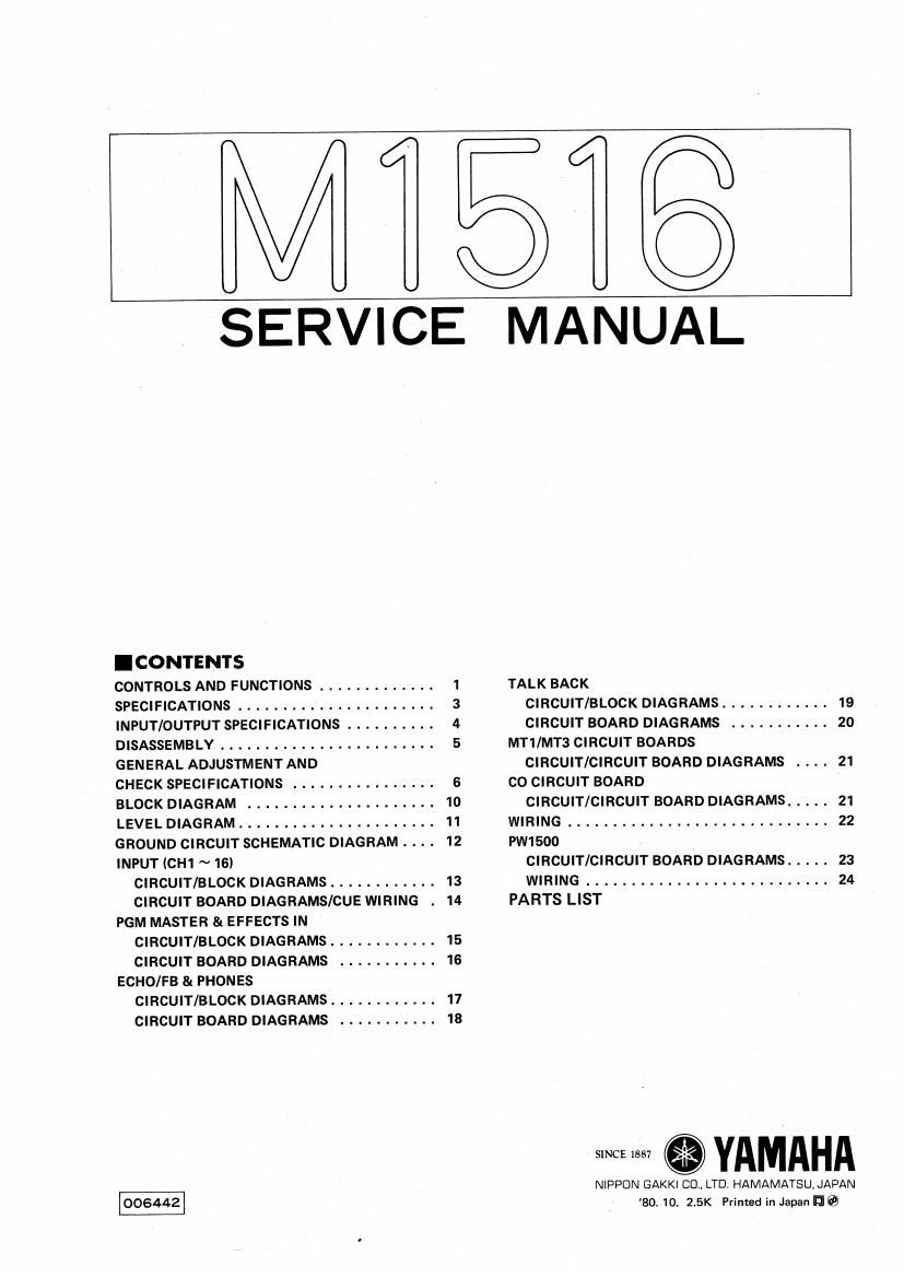 yamaha m1516 mixer service manual