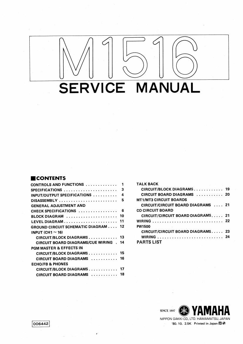 yamaha m1516 mixer service manual