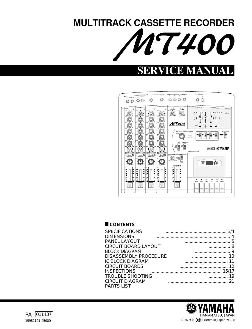 yamaha mt400 cassette recorder service manual