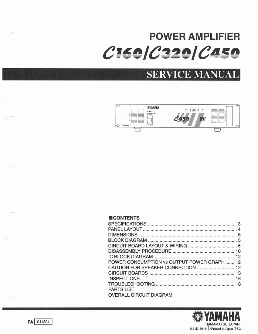 yamaha c160 c320 c450 power amp service manual