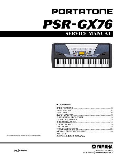 yamaha psr gx76 service manual