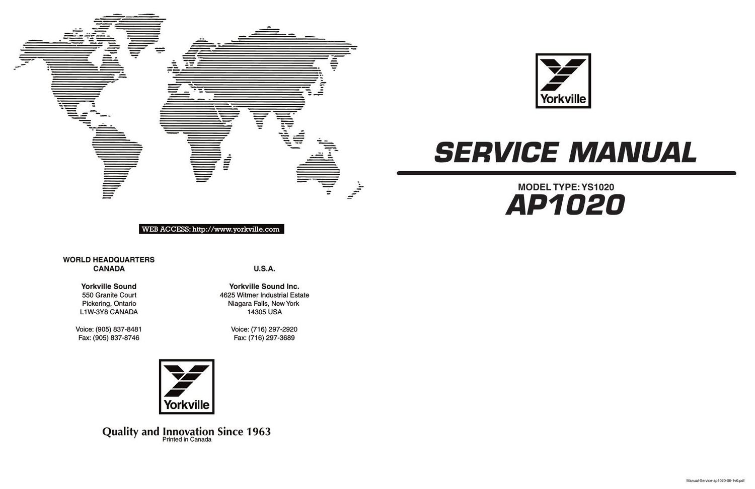 Yorkville AP1020 Service Manual