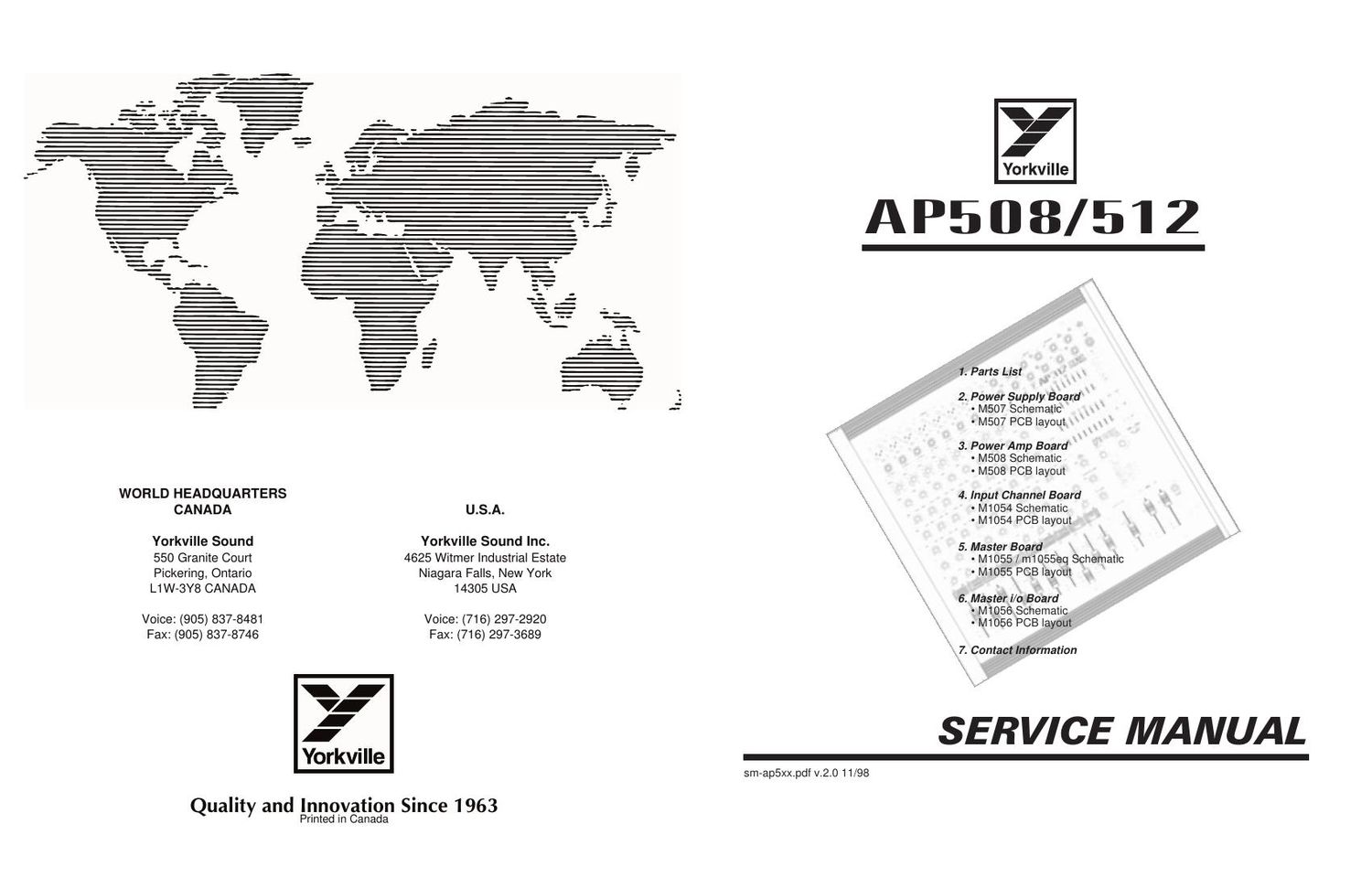 Yorkville AP508 AP512 Powered Mixer Service Manual