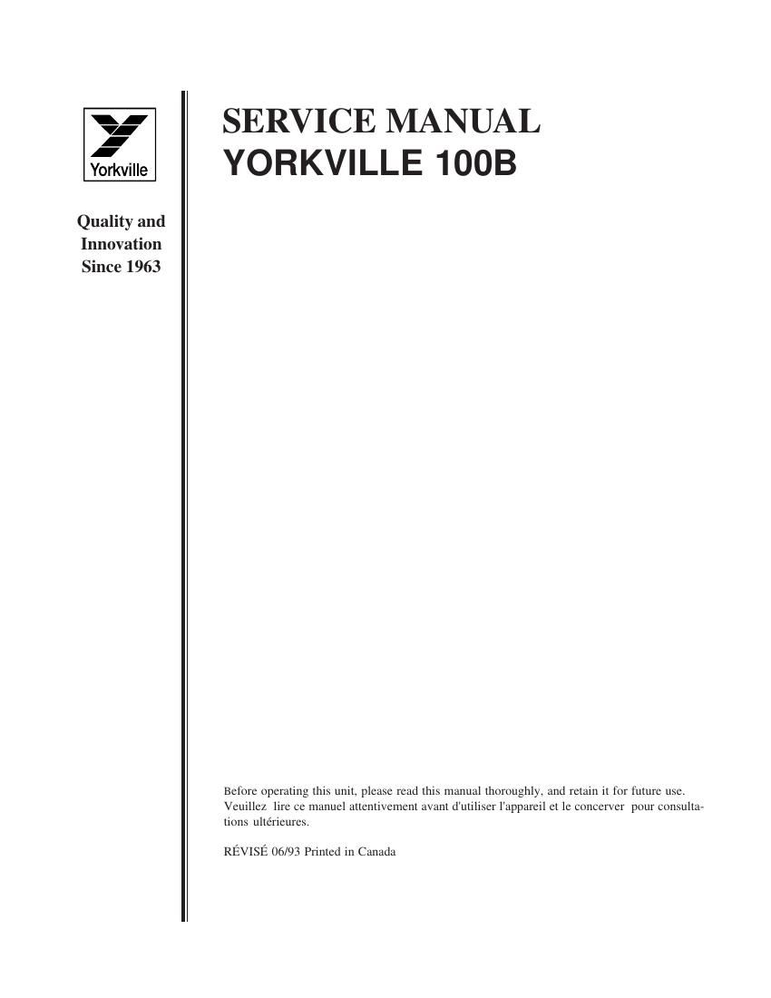 Yorkville 100B Bass Amp Service Manual