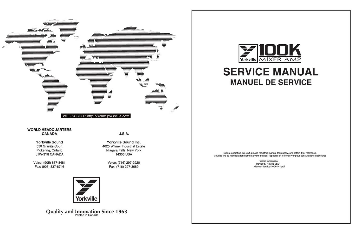 Yorkville 100K Mixer Amp Service Manual