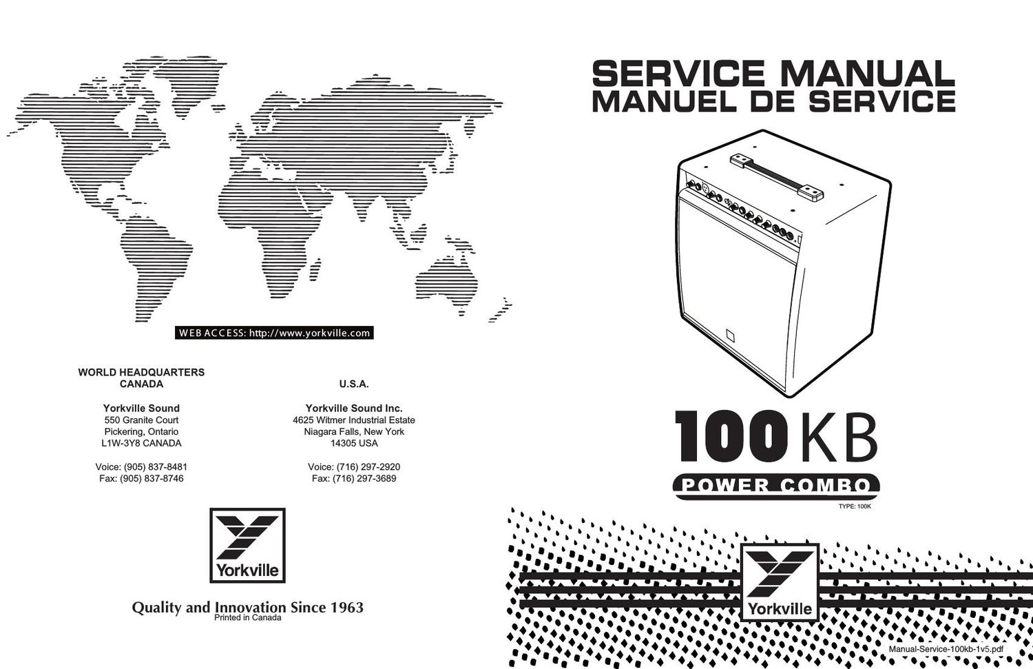 Yorkville 100KB Acoustic Amp Service Manual