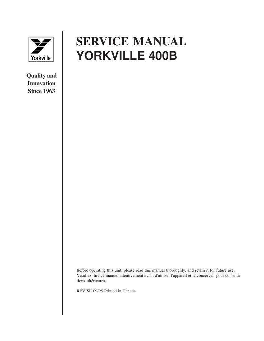 Yorkville 400B Bass Amp Service Manual