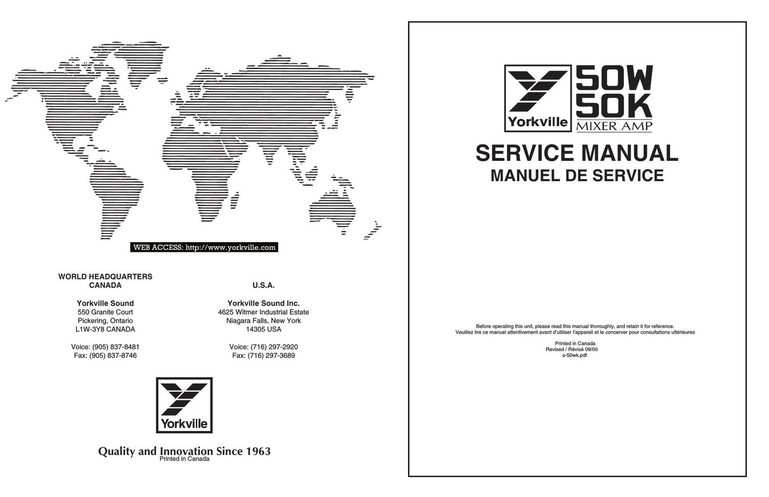 Yorkville 50K SM50W Mixer Amp Service Manual