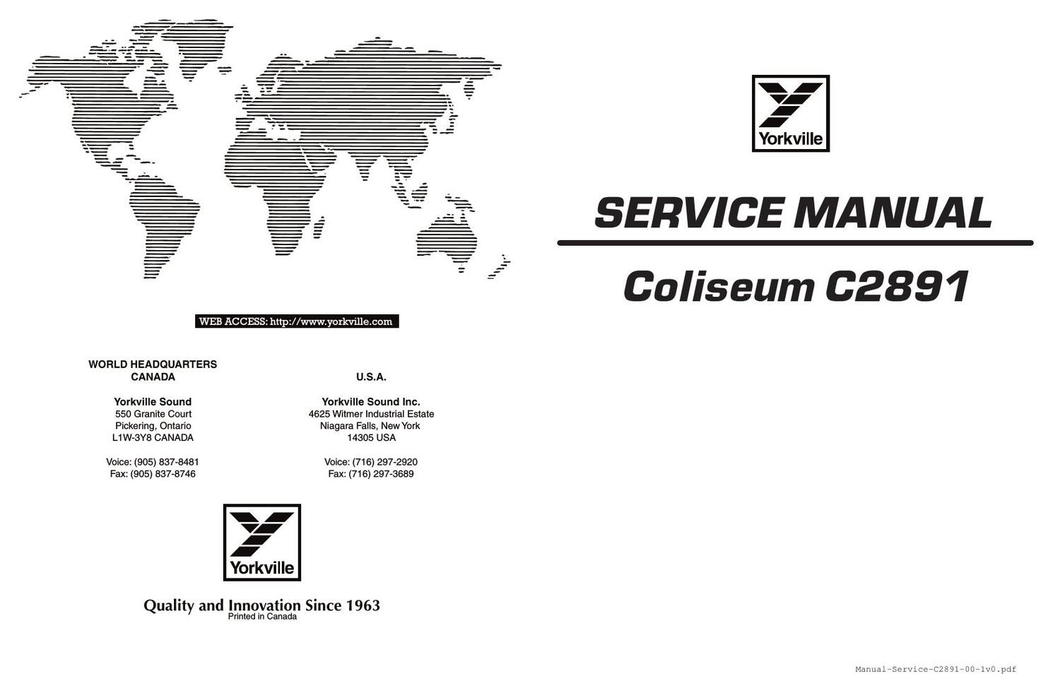Yorkville C2891 Coliseum Service Manual