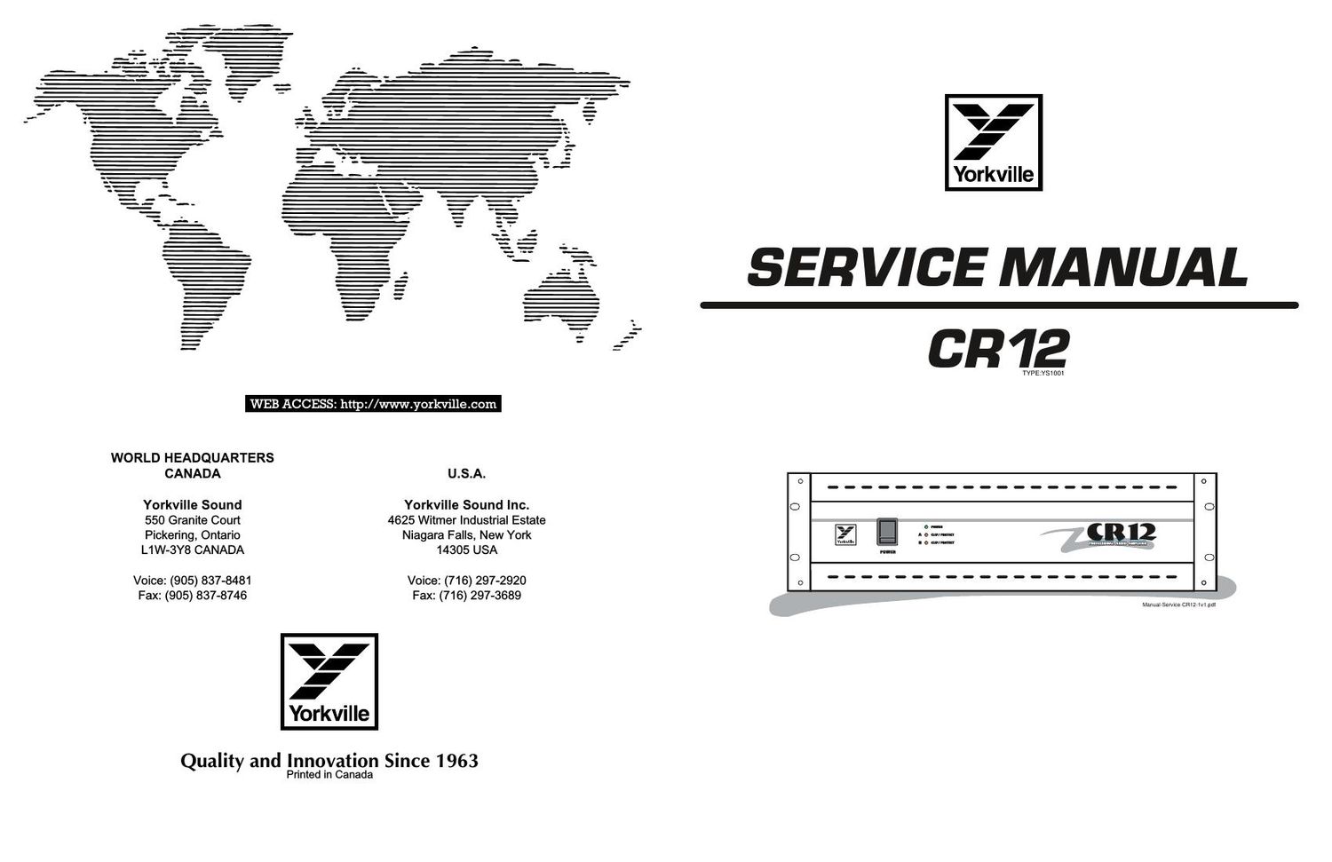 Yorkville CR12 Power Amp mService Manual