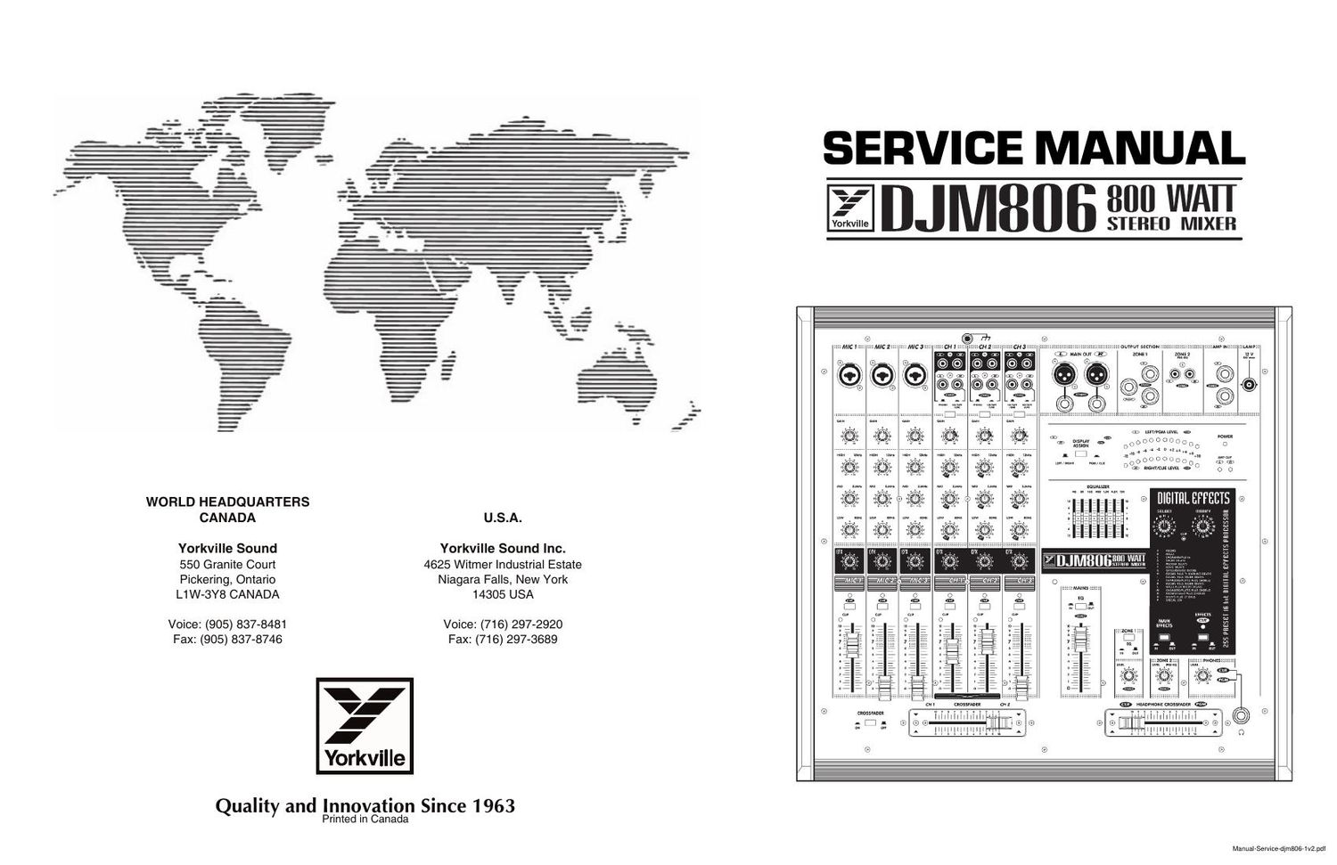 Yorkville DJM806 Stereo DJ Mixer Service Manual