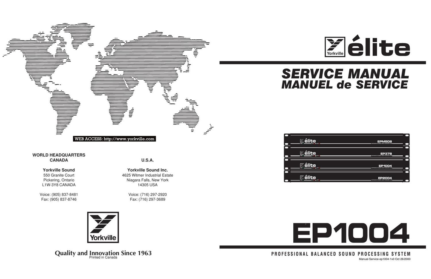 Yorkville EP1004 Elite PA Processor Service Manual