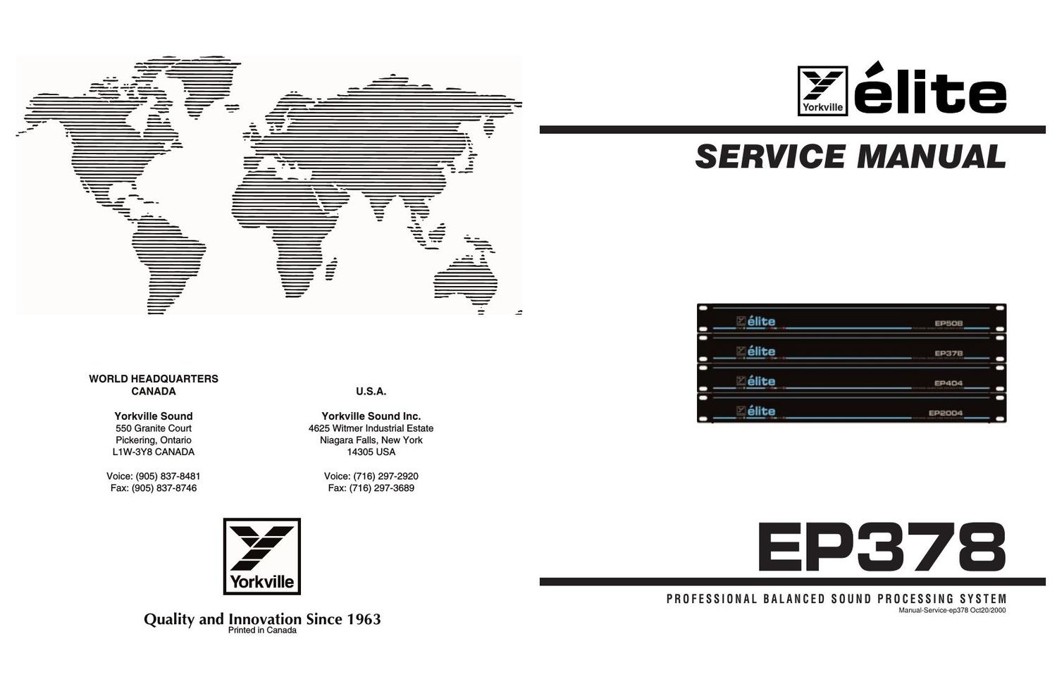 Yorkville EP378 Elite PA Processor Service Manual