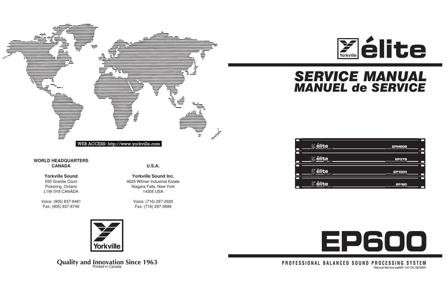 Yorkville EP600 Elite PA Processor Service Manual