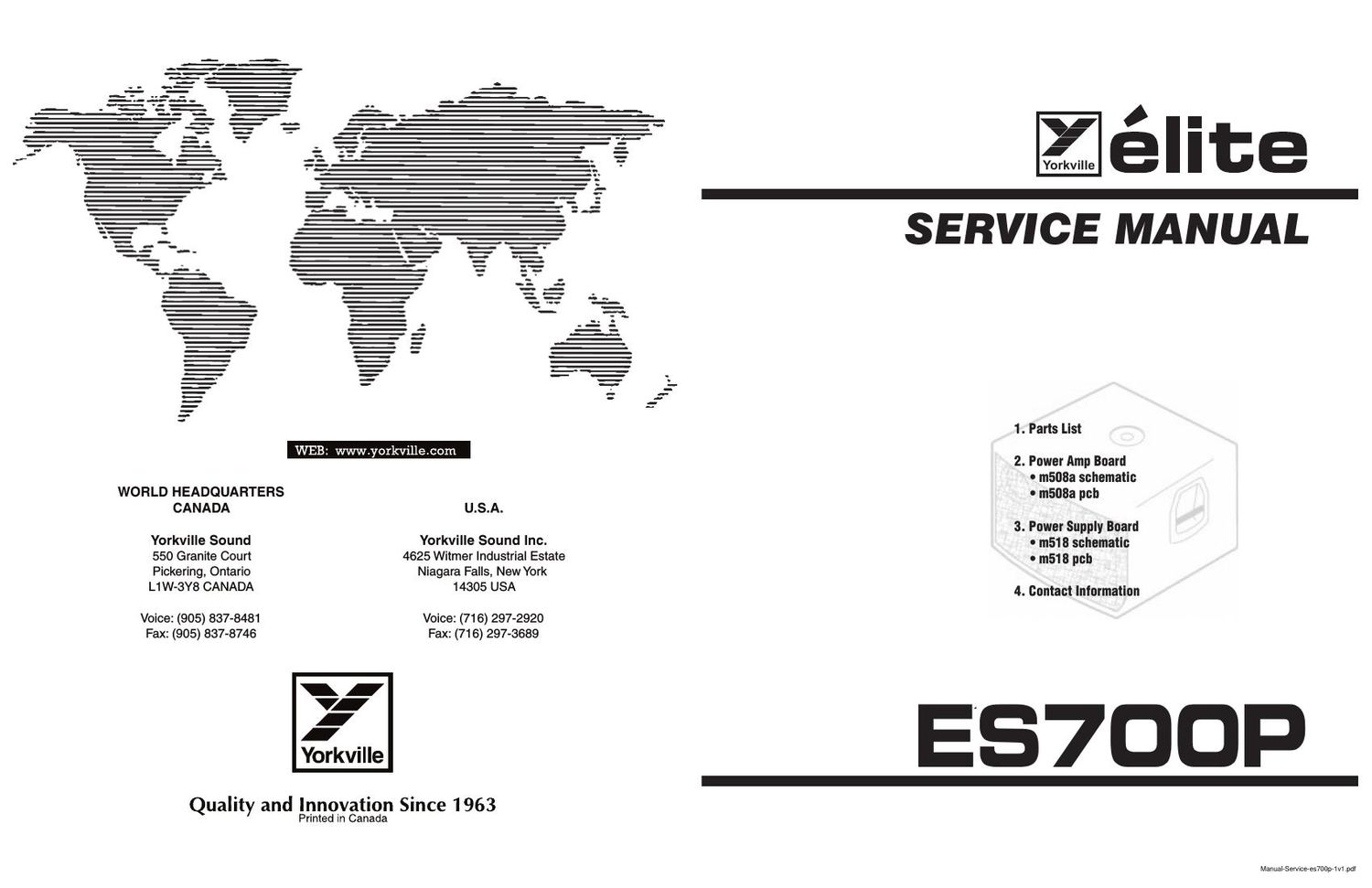 Yorkville ES700P Service Manual