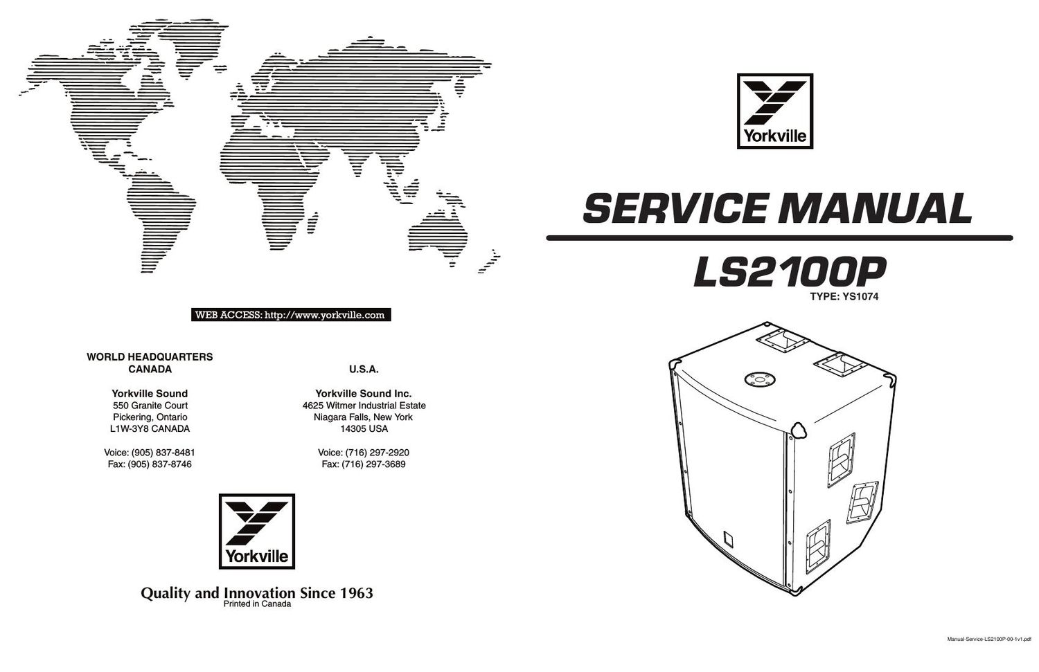 Yorkville LS2100P Powered Sub Service Manual
