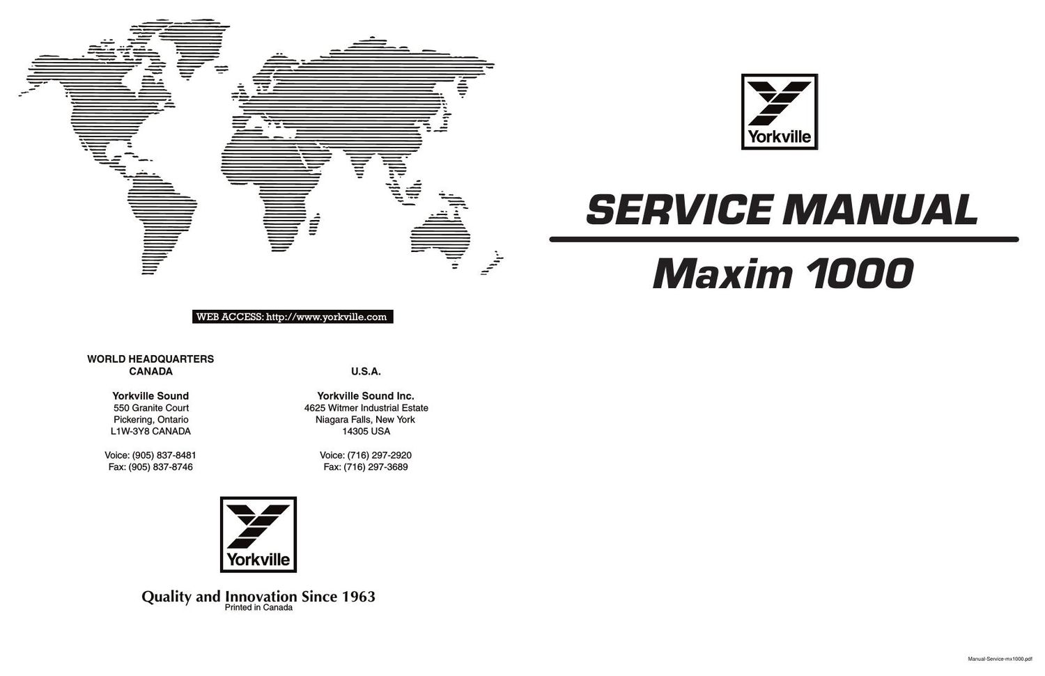 Yorkville Maxim 1000 Speaker Service Manual