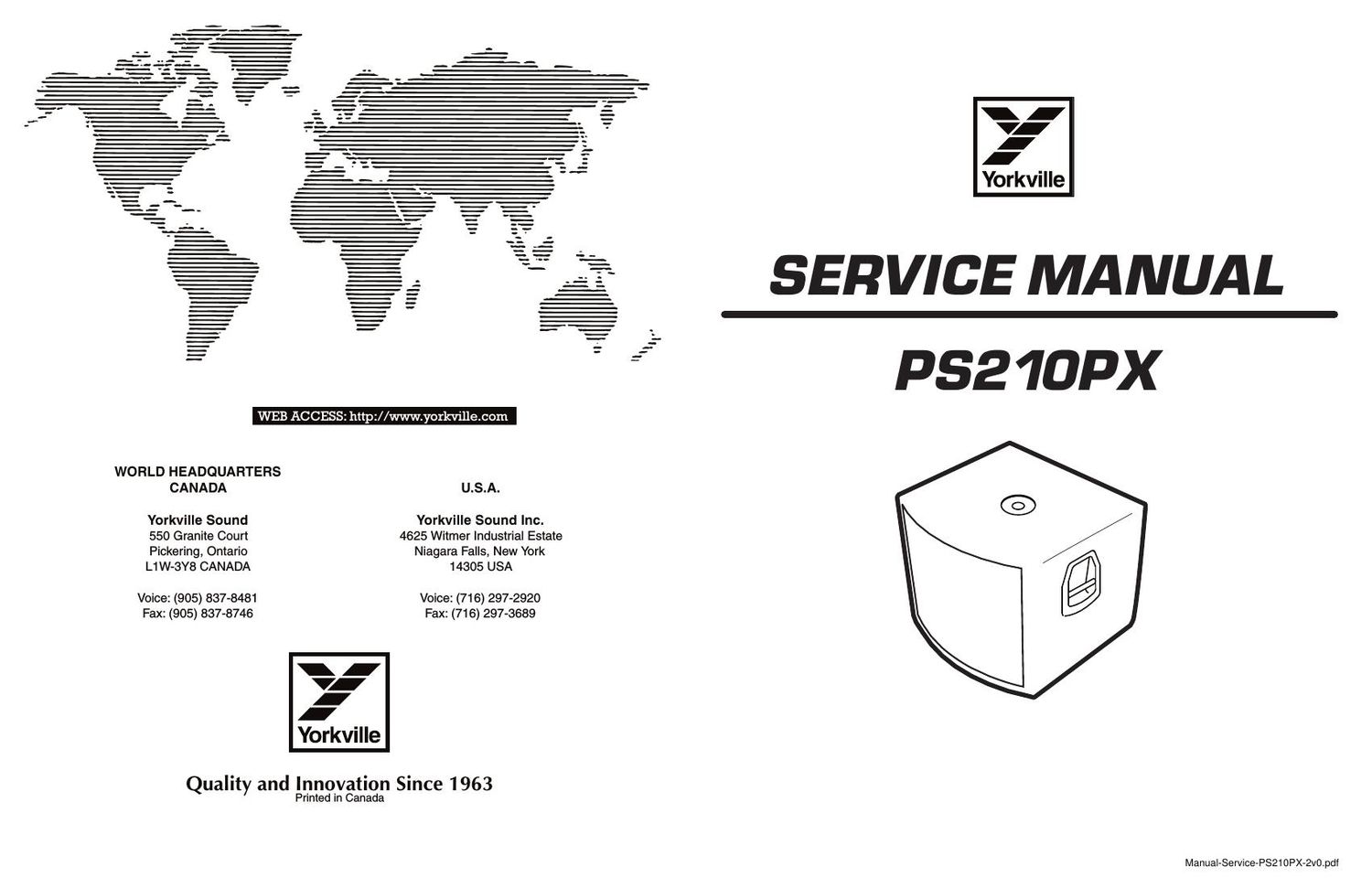Yorkville PS210PX Powered Speaker Service Manual